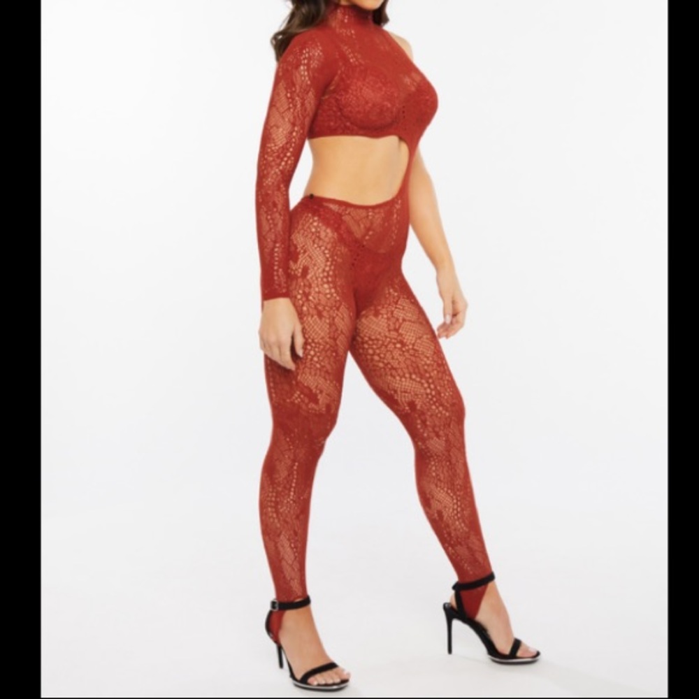 Red Snake Asymmetrical Lace Catsuit